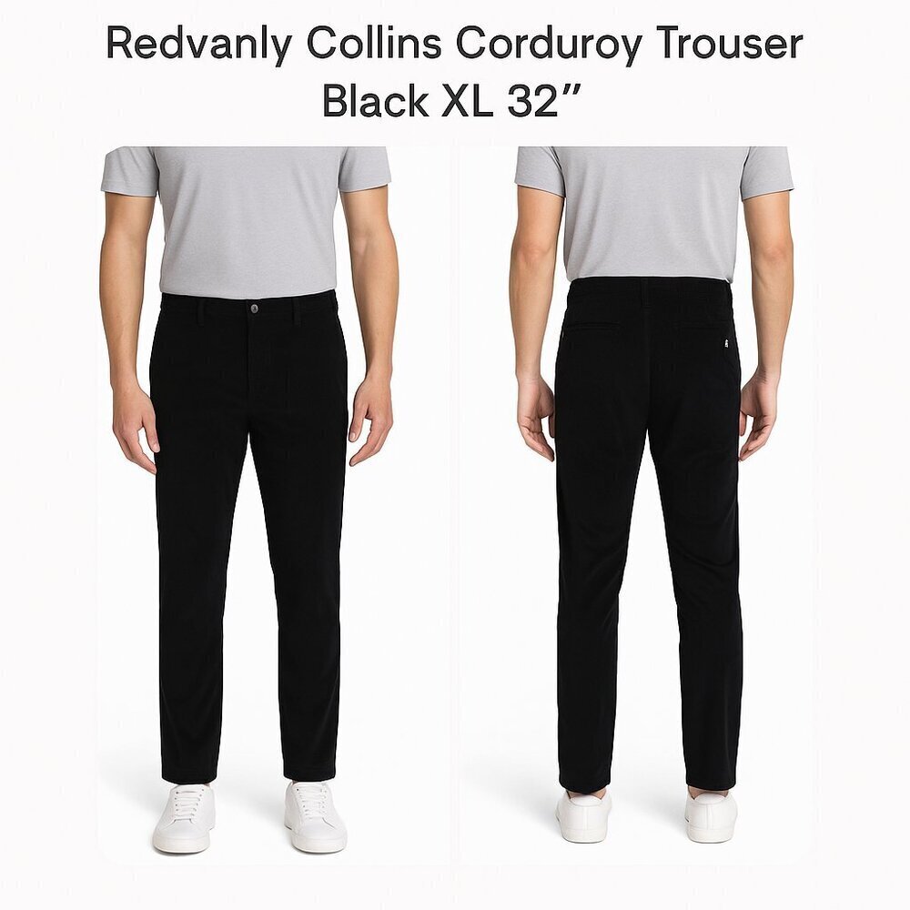 Redvanly Collins Corduroy Trouser in Tuxedo Black Size XL with 32 Inseam